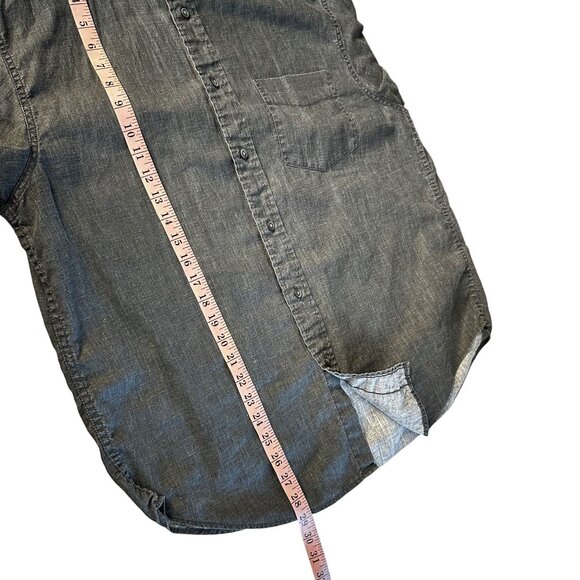 Roundtree & Yorke Linen Blend Shirt Black Textured Summer Button Front Medium - Picture 7 of 7